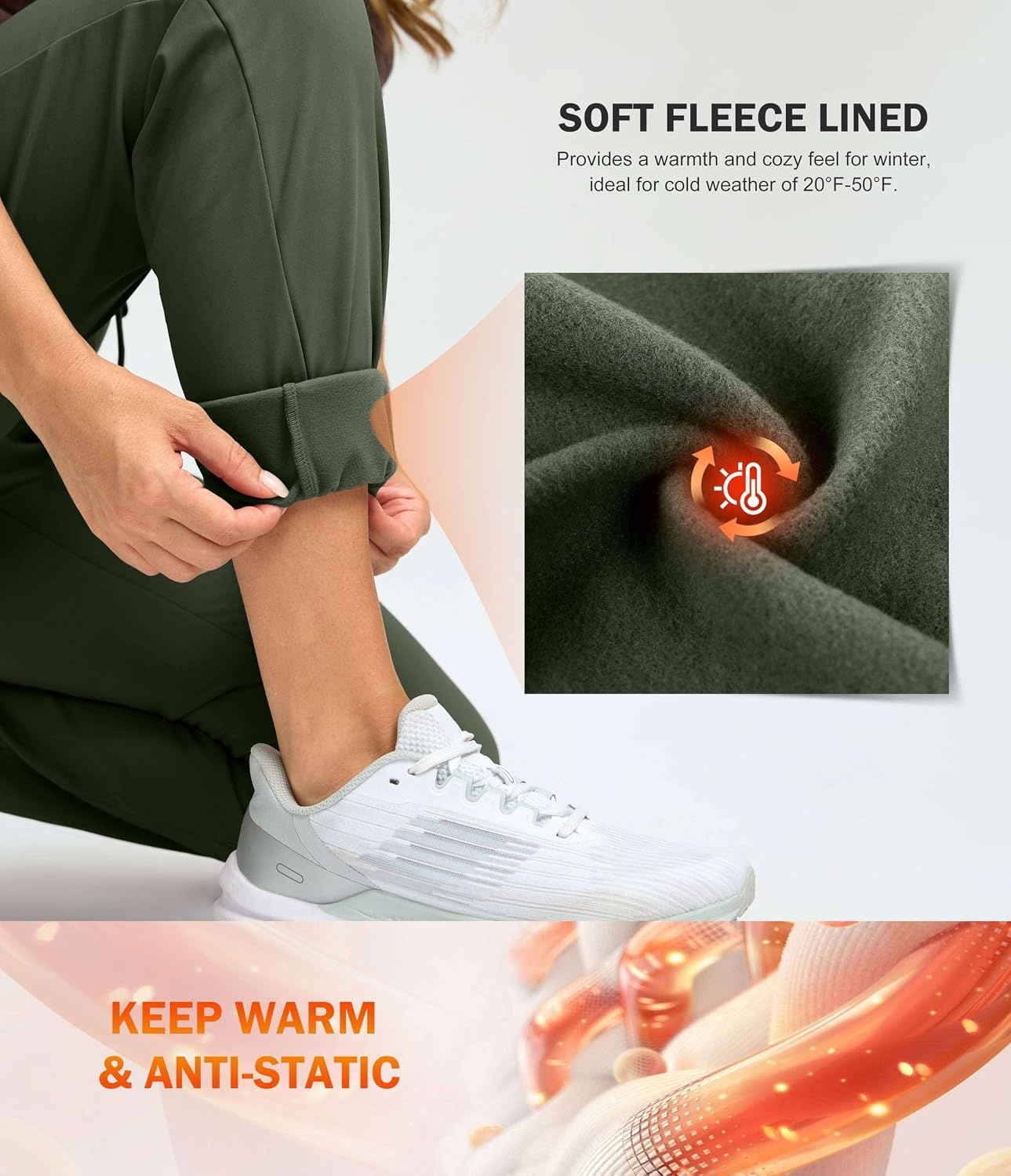 image:imageG Gradual Womens 283032 Fleece Lined Joggers Water Resistant High Waisted Winter Thermal Tall Sweatpants with PocketsOlive