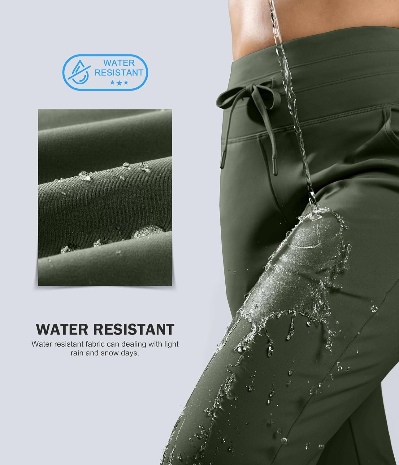 image:imageG Gradual Womens 283032 Fleece Lined Joggers Water Resistant High Waisted Winter Thermal Tall Sweatpants with PocketsOlive