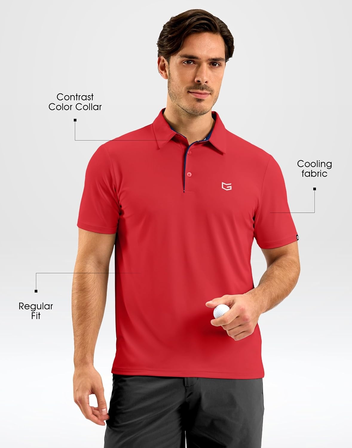 image:imageG Gradual Mens Golf Shirt Dry Fit Stretch Polo Shirts for Men Moisture Wicking Short Sleeve Polos Athletic Tennis CasualRed