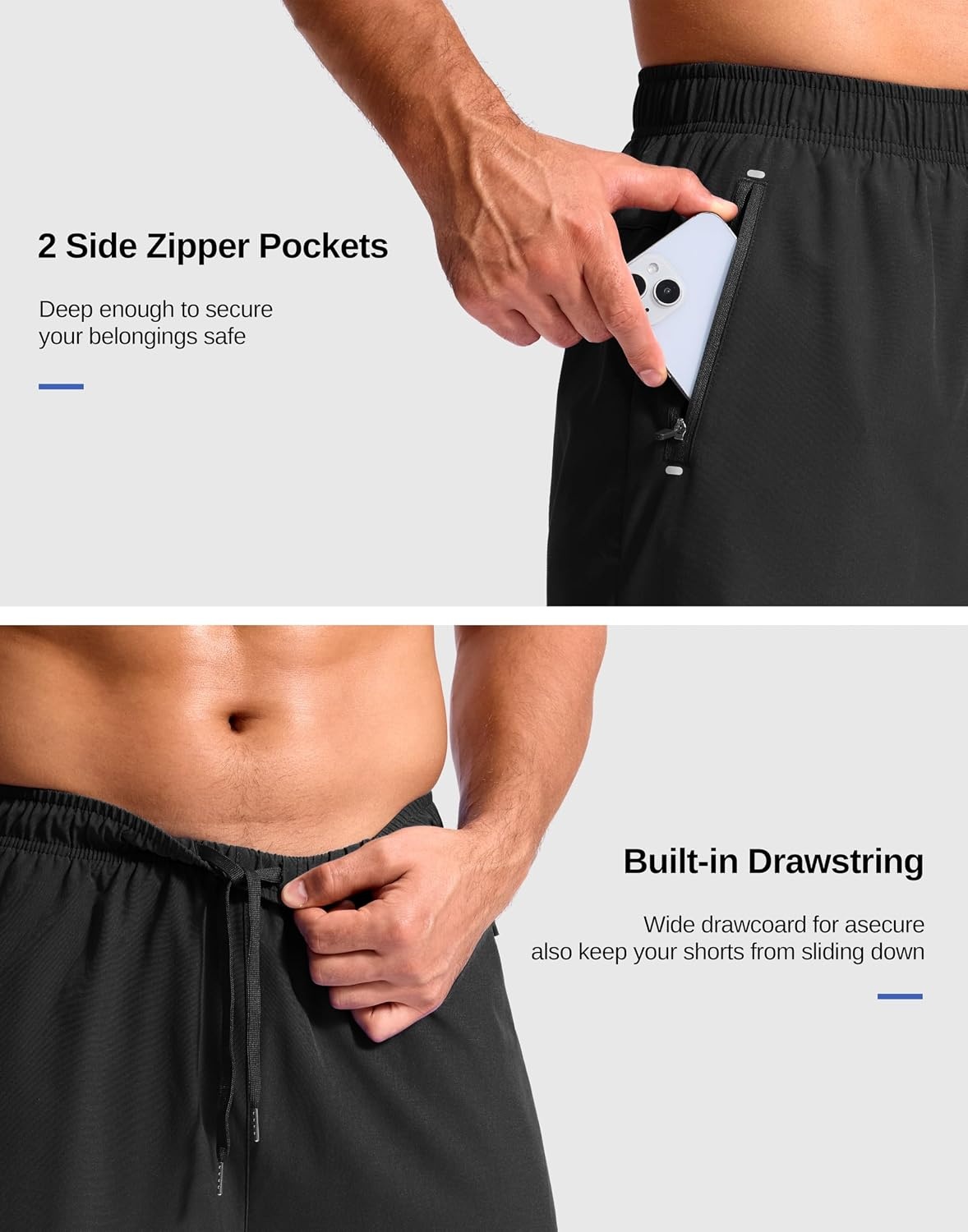 image:imageG Gradual Mens Running Gym Shorts with Compression Liner 5 7 9 Quick Dry Workout Athletic Shorts for Men Zipper PocketsBlack