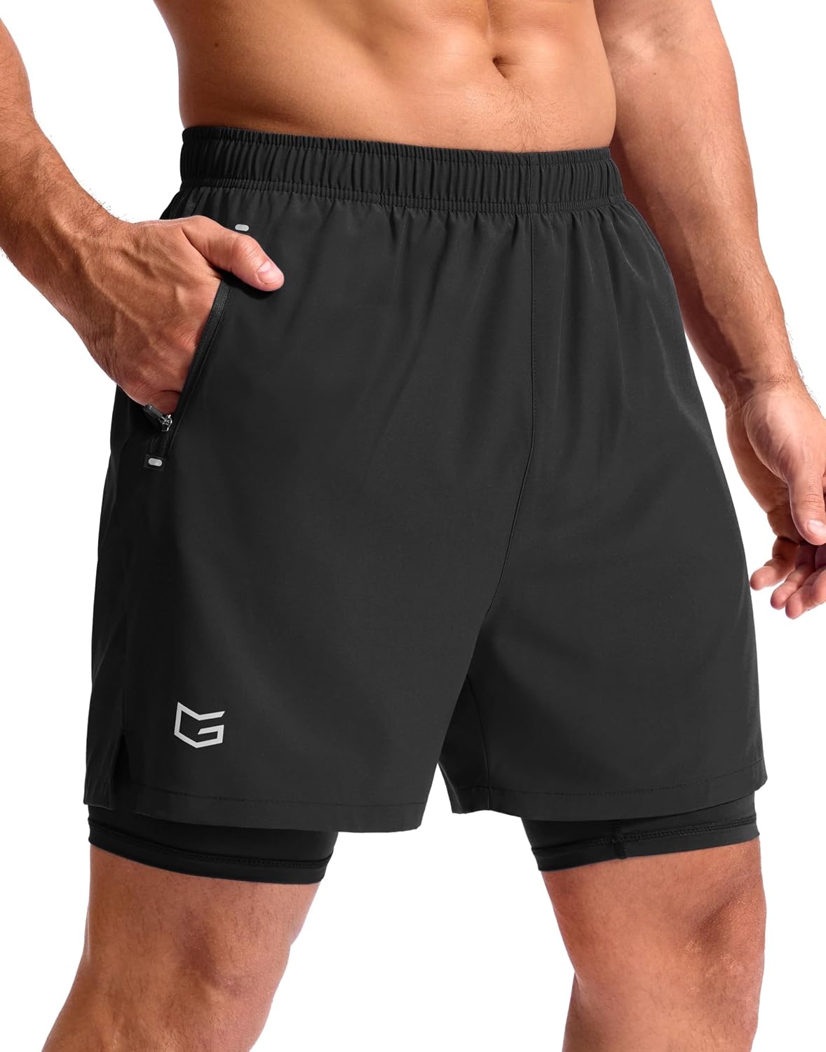 image:imageG Gradual Mens Running Gym Shorts with Compression Liner 5 7 9 Quick Dry Workout Athletic Shorts for Men Zipper PocketsBlack