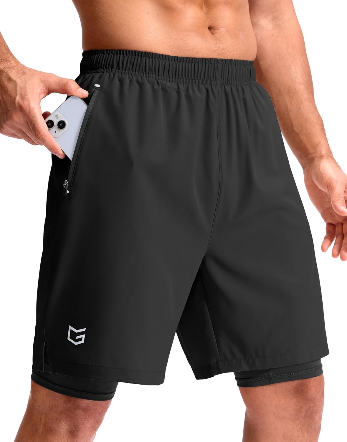 image:imageG Gradual Mens Running Gym Shorts with Compression Liner 5 7 9 Quick Dry Workout Athletic Shorts for Men Zipper PocketsBlack