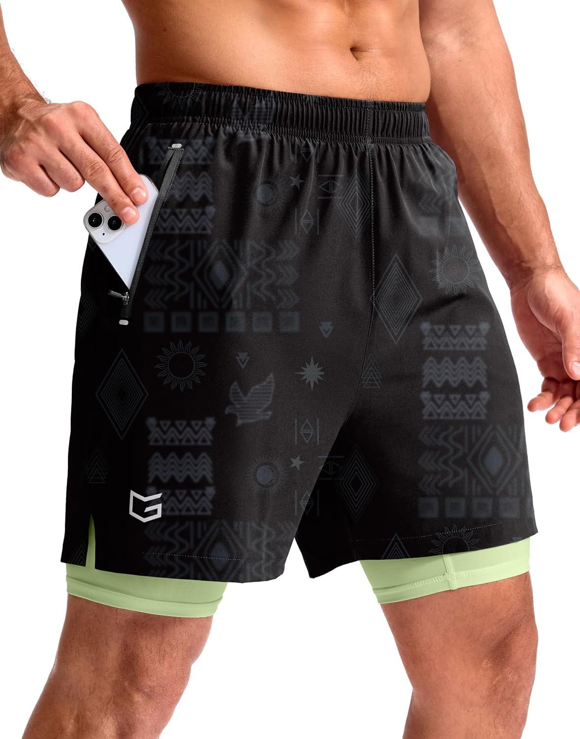 image:imageG Gradual Mens Running Gym Shorts with Compression Liner 5 7 9 Quick Dry Workout Athletic Shorts for Men Zipper PocketsBlack Totem