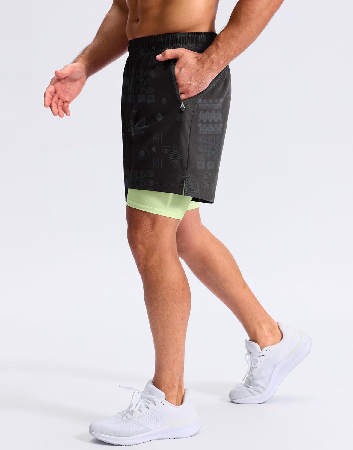image:imageG Gradual Mens Running Gym Shorts with Compression Liner 5 7 9 Quick Dry Workout Athletic Shorts for Men Zipper PocketsBlack Totem