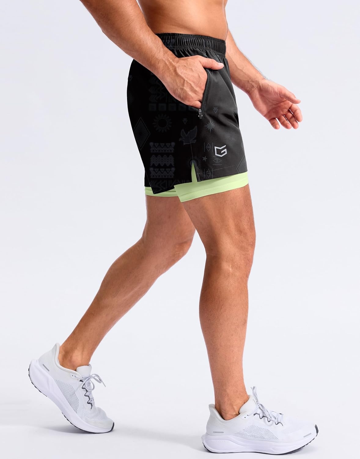image:imageG Gradual Mens Running Gym Shorts with Compression Liner 5 7 9 Quick Dry Workout Athletic Shorts for Men Zipper PocketsBlack Totem