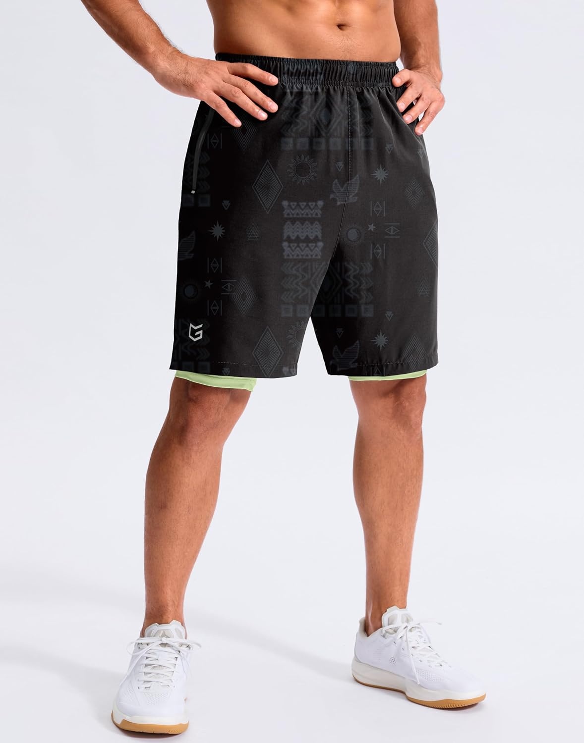 image:imageG Gradual Mens Running Gym Shorts with Compression Liner 5 7 9 Quick Dry Workout Athletic Shorts for Men Zipper PocketsBlack Totem