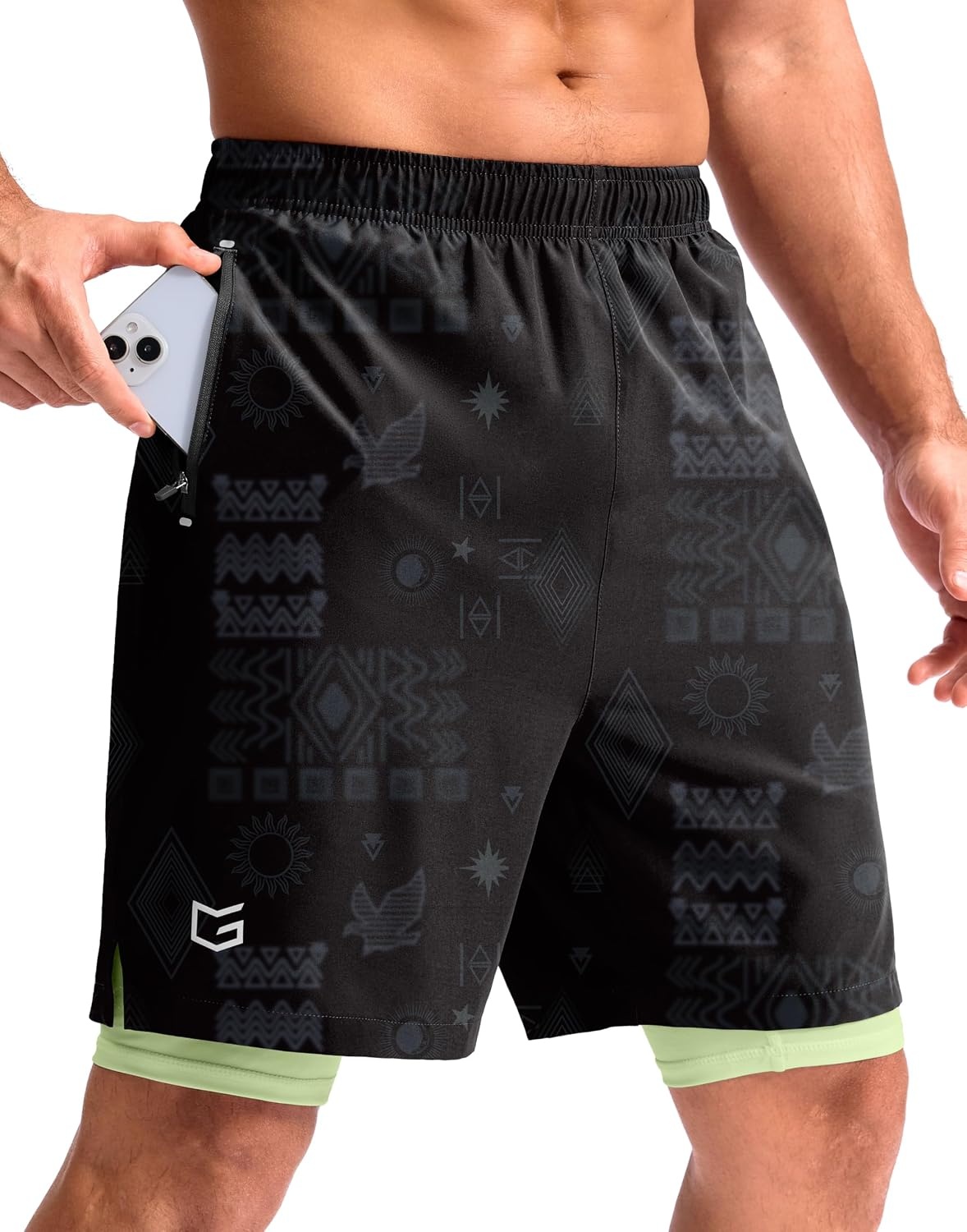 image:imageG Gradual Mens Running Gym Shorts with Compression Liner 5 7 9 Quick Dry Workout Athletic Shorts for Men Zipper PocketsBlack Totem