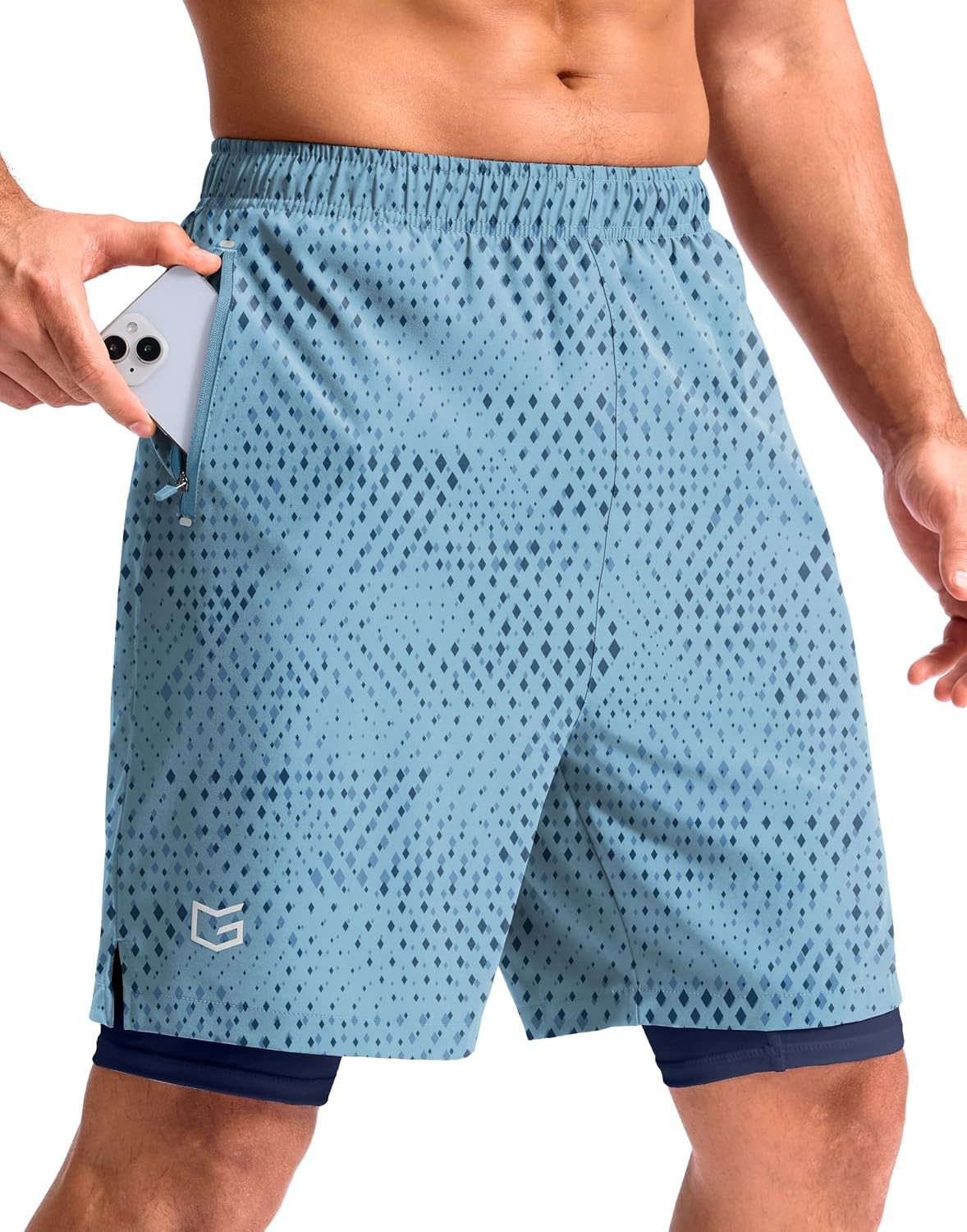 image:imageG Gradual Mens Running Gym Shorts with Compression Liner 5 7 9 Quick Dry Workout Athletic Shorts for Men Zipper PocketsBlue Geometry