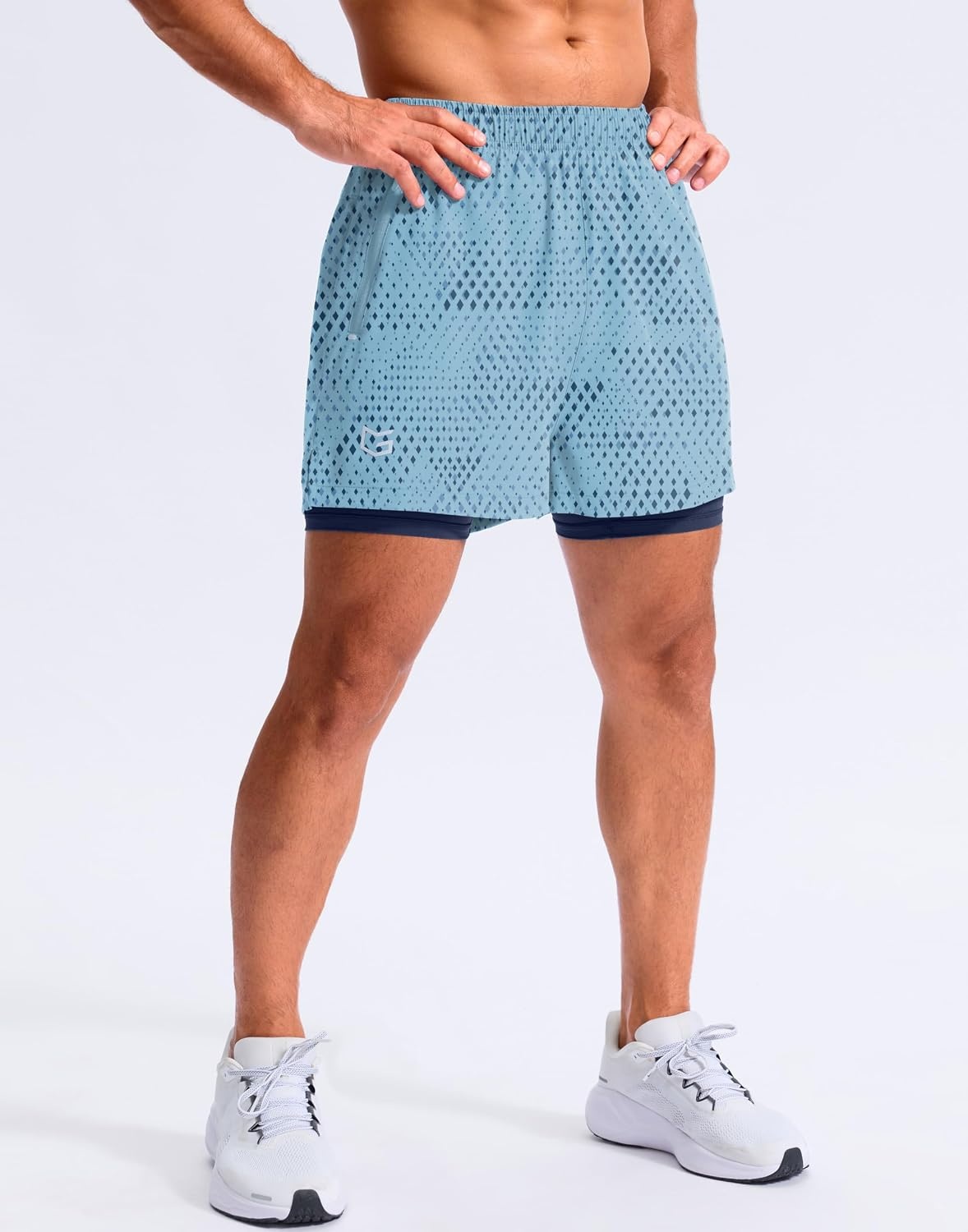 image:imageG Gradual Mens Running Gym Shorts with Compression Liner 5 7 9 Quick Dry Workout Athletic Shorts for Men Zipper PocketsBlue Geometry