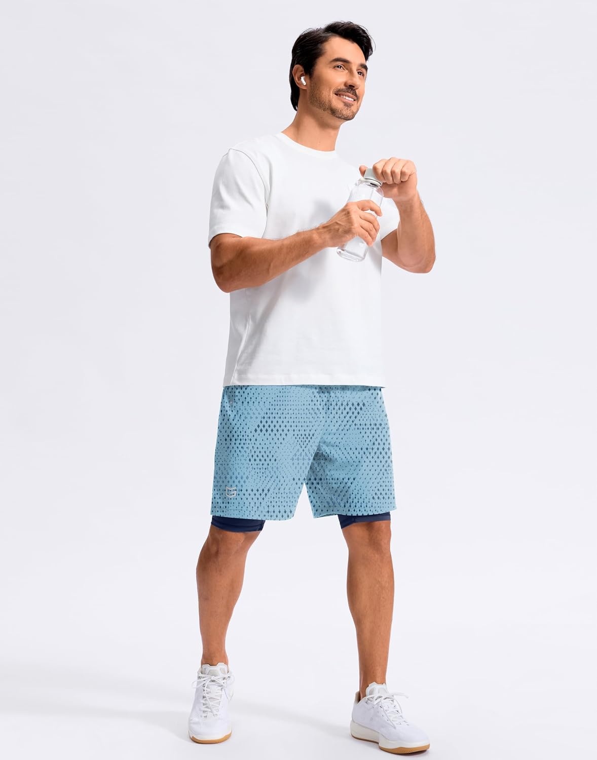 image:imageG Gradual Mens Running Gym Shorts with Compression Liner 5 7 9 Quick Dry Workout Athletic Shorts for Men Zipper PocketsBlue Geometry