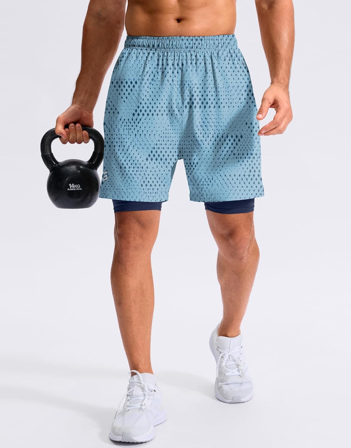 image:imageG Gradual Mens Running Gym Shorts with Compression Liner 5 7 9 Quick Dry Workout Athletic Shorts for Men Zipper PocketsBlue Geometry
