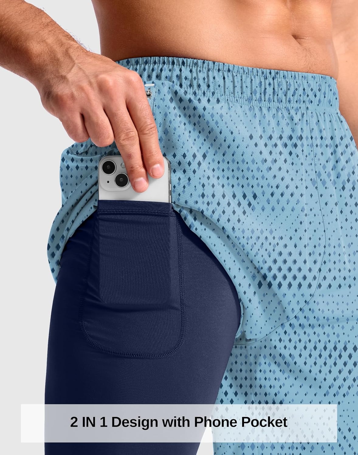 image:imageG Gradual Mens Running Gym Shorts with Compression Liner 5 7 9 Quick Dry Workout Athletic Shorts for Men Zipper PocketsBlue Geometry