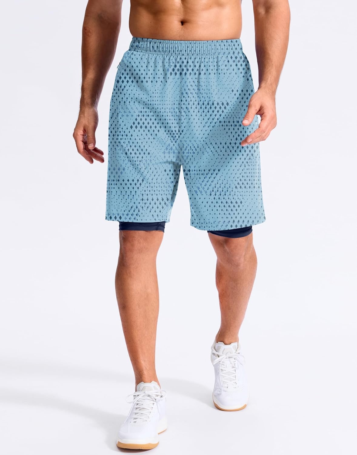 image:imageG Gradual Mens Running Gym Shorts with Compression Liner 5 7 9 Quick Dry Workout Athletic Shorts for Men Zipper PocketsBlue Geometry