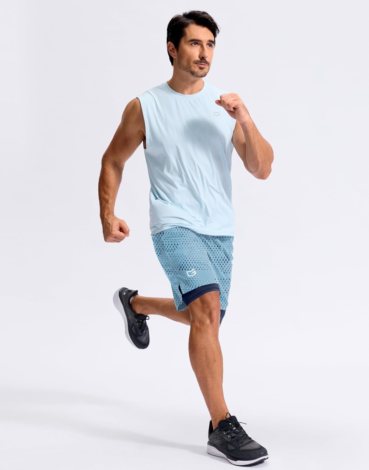 image:imageG Gradual Mens Running Gym Shorts with Compression Liner 5 7 9 Quick Dry Workout Athletic Shorts for Men Zipper PocketsBlue Geometry