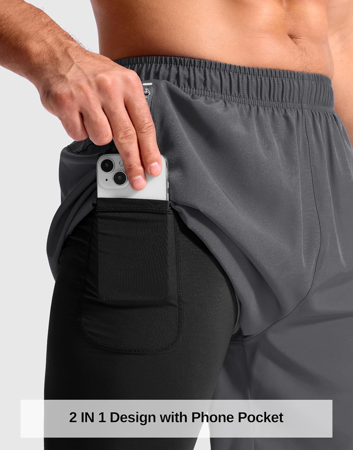 image:imageG Gradual Mens Running Gym Shorts with Compression Liner 5 7 9 Quick Dry Workout Athletic Shorts for Men Zipper PocketsDark Grey