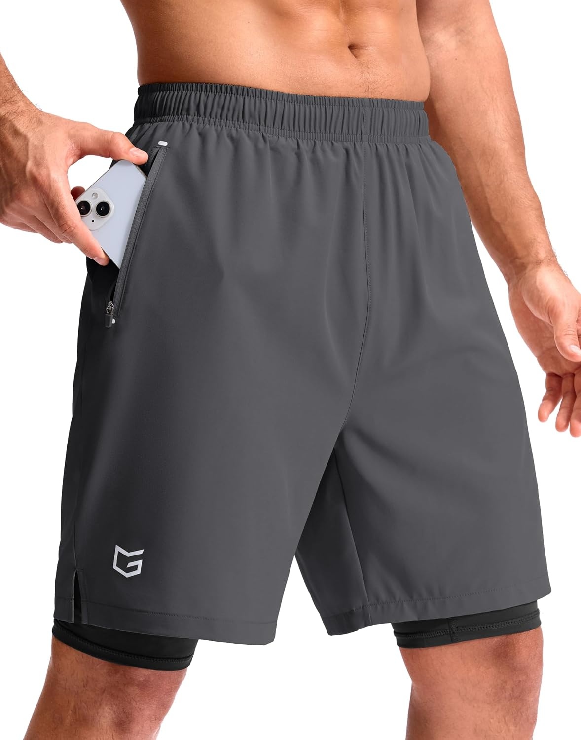 image:imageG Gradual Mens Running Gym Shorts with Compression Liner 5 7 9 Quick Dry Workout Athletic Shorts for Men Zipper PocketsDark Grey