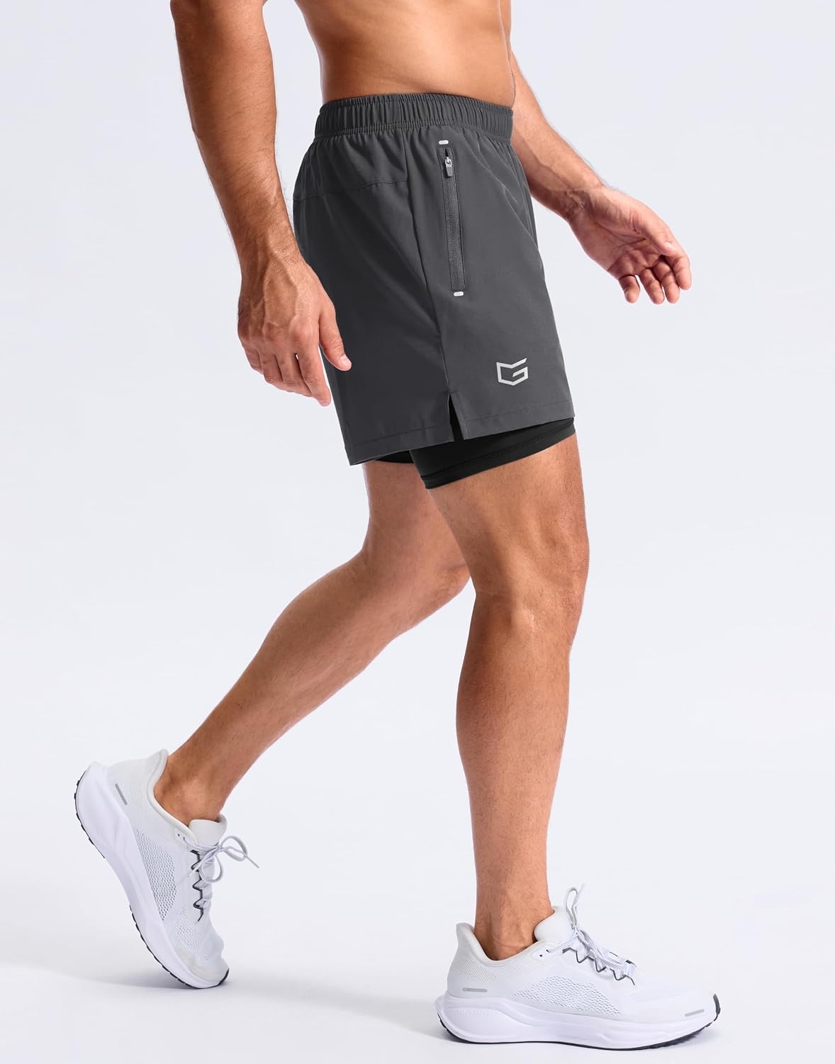 image:imageG Gradual Mens Running Gym Shorts with Compression Liner 5 7 9 Quick Dry Workout Athletic Shorts for Men Zipper PocketsDark Grey