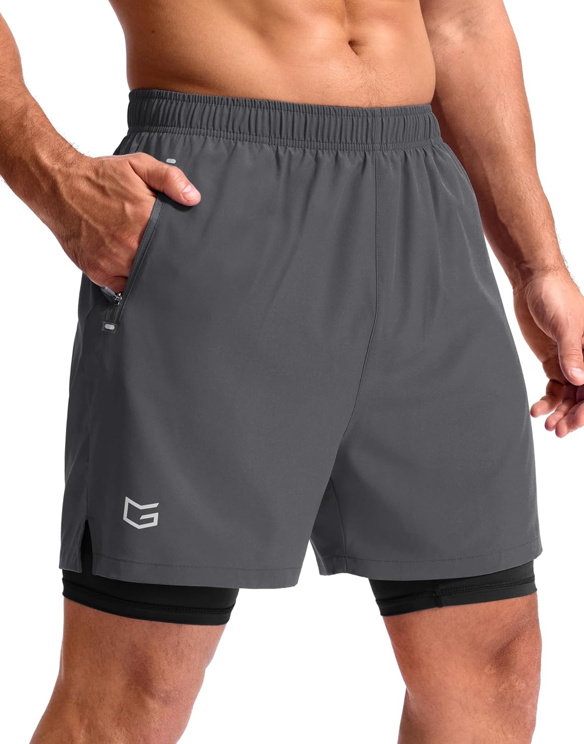 image:imageG Gradual Mens Running Gym Shorts with Compression Liner 5 7 9 Quick Dry Workout Athletic Shorts for Men Zipper PocketsDark Grey