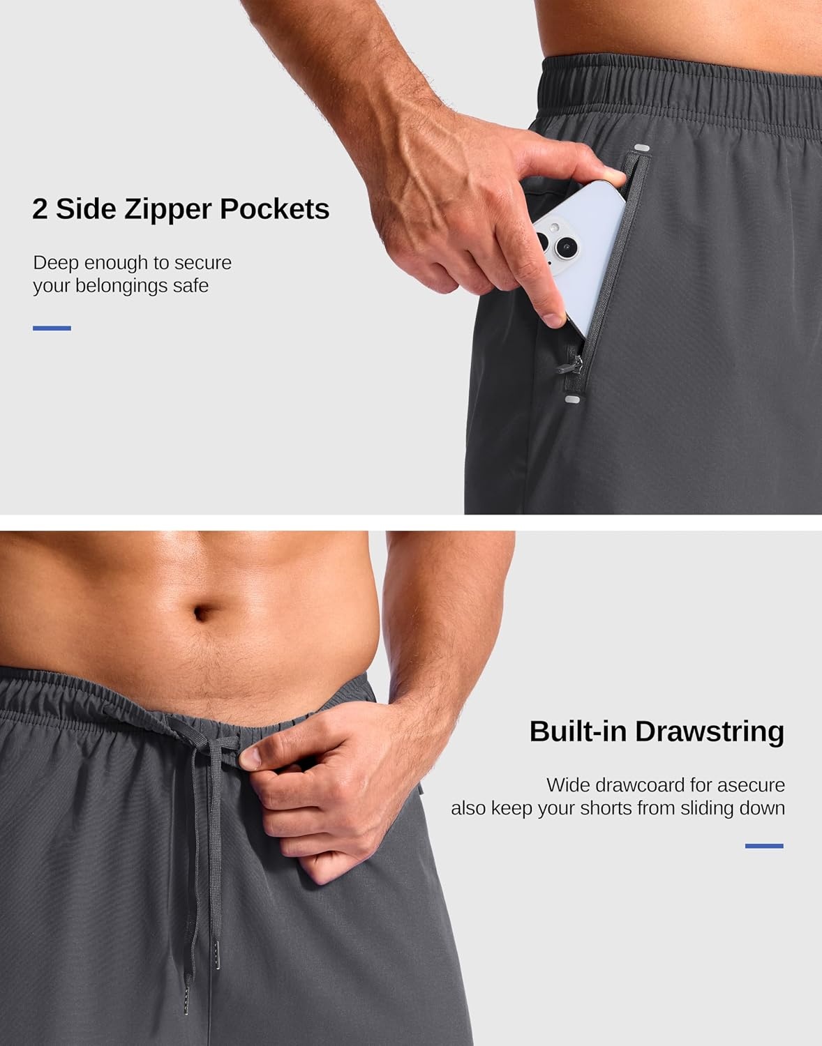 image:imageG Gradual Mens Running Gym Shorts with Compression Liner 5 7 9 Quick Dry Workout Athletic Shorts for Men Zipper PocketsDark Grey