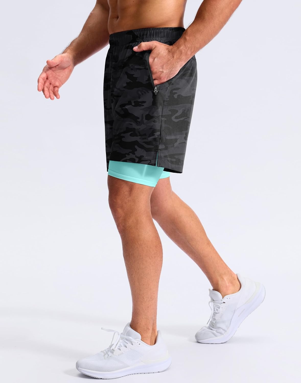 image:imageG Gradual Mens Running Gym Shorts with Compression Liner 5 7 9 Quick Dry Workout Athletic Shorts for Men Zipper PocketsGrey Camo