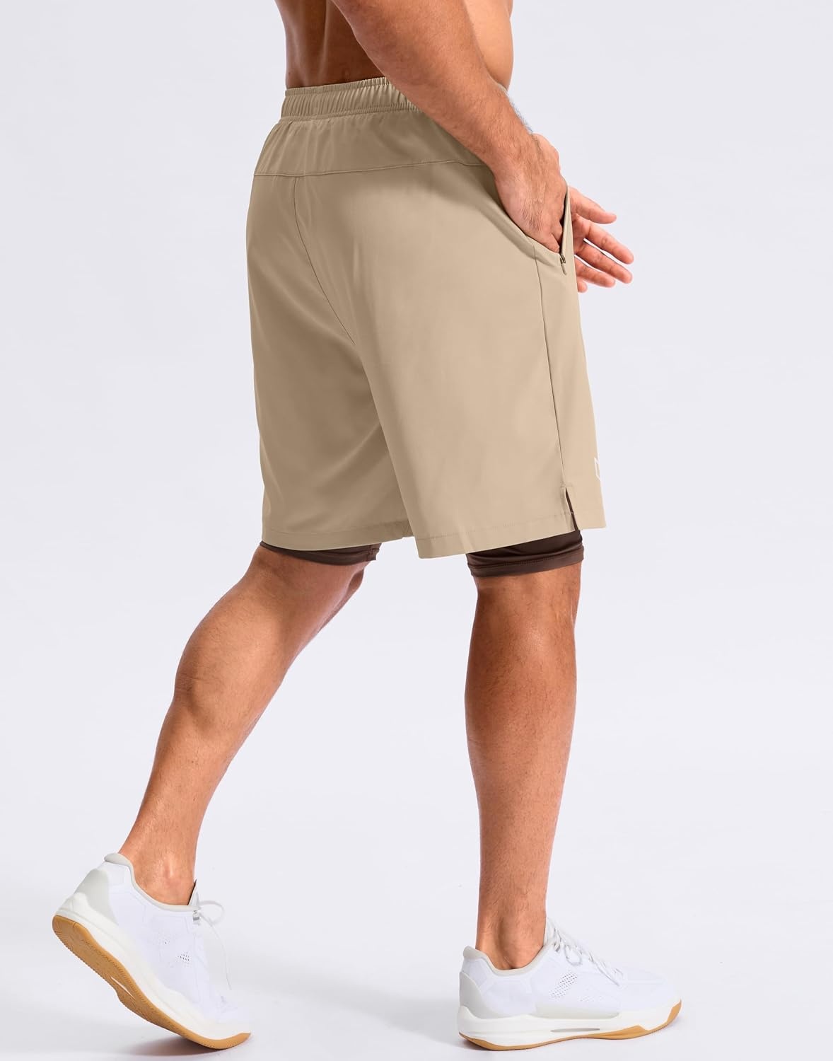 image:imageG Gradual Mens Running Gym Shorts with Compression Liner 5 7 9 Quick Dry Workout Athletic Shorts for Men Zipper PocketsKhaki