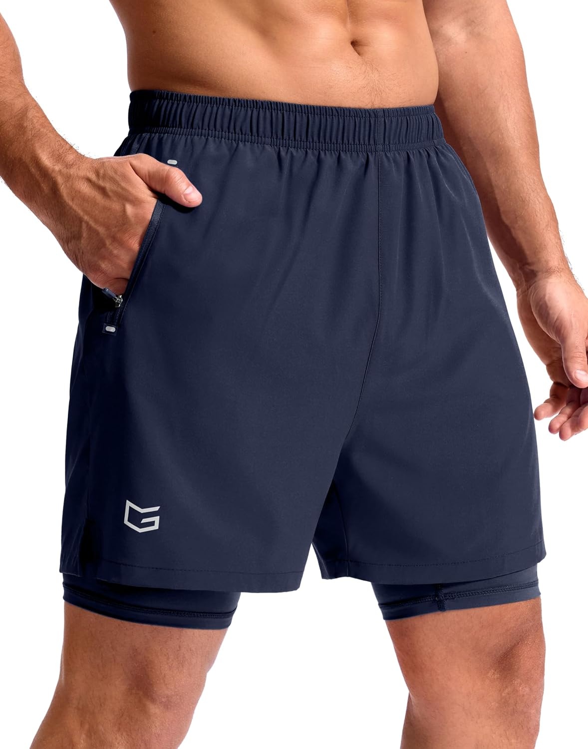 image:imageG Gradual Mens Running Gym Shorts with Compression Liner 5 7 9 Quick Dry Workout Athletic Shorts for Men Zipper PocketsNavy