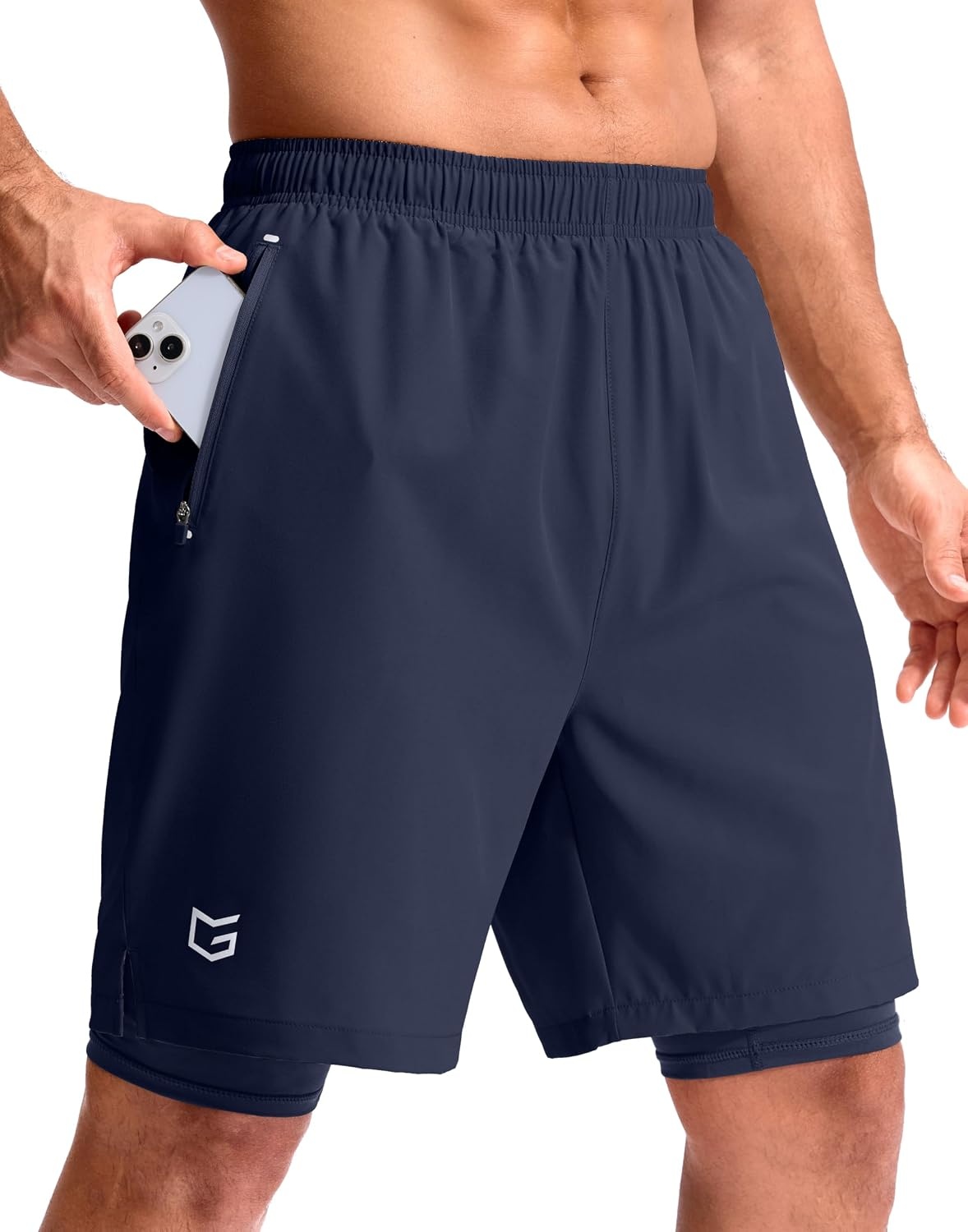 image:imageG Gradual Mens Running Gym Shorts with Compression Liner 5 7 9 Quick Dry Workout Athletic Shorts for Men Zipper PocketsNavy