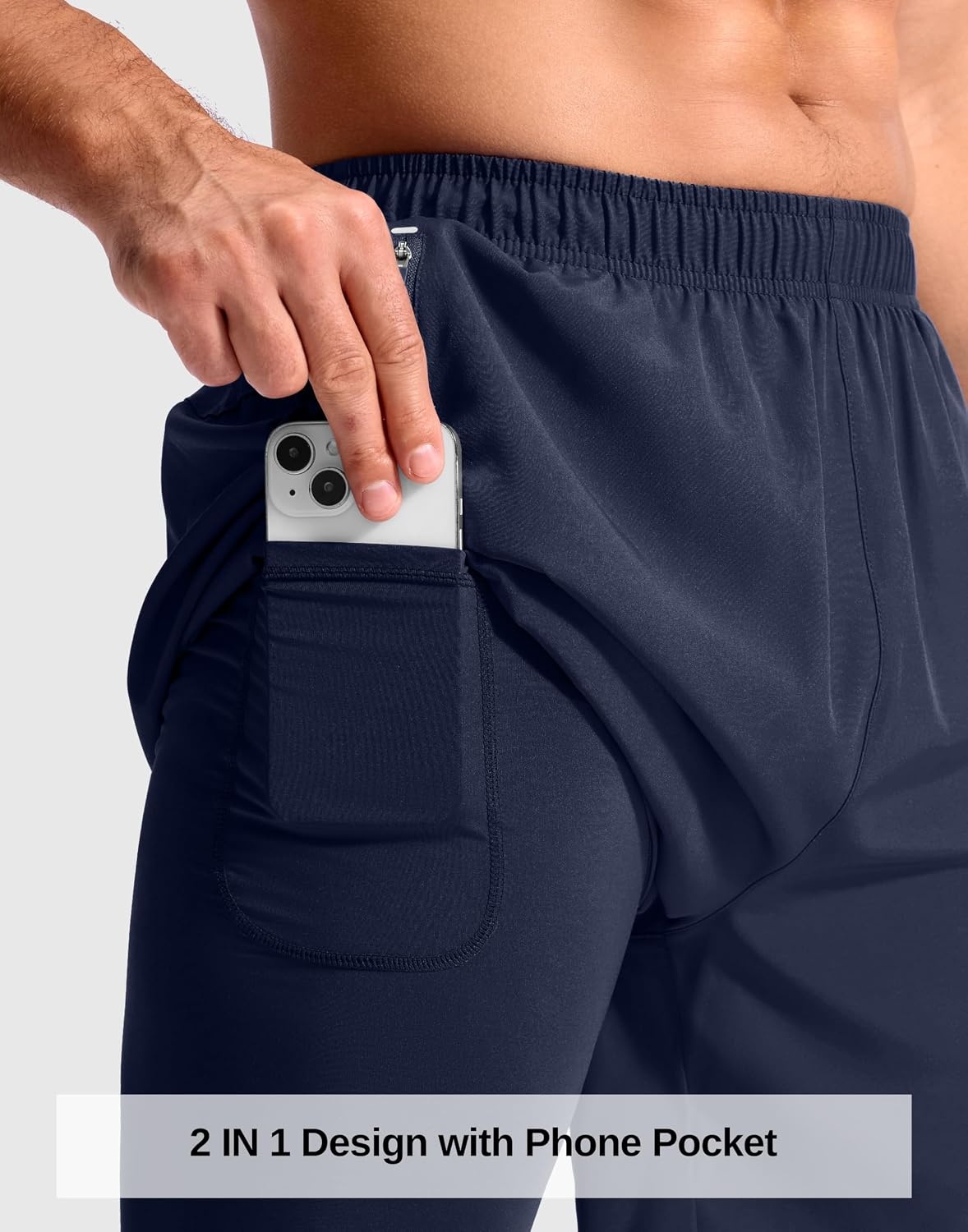 image:imageG Gradual Mens Running Gym Shorts with Compression Liner 5 7 9 Quick Dry Workout Athletic Shorts for Men Zipper PocketsNavy