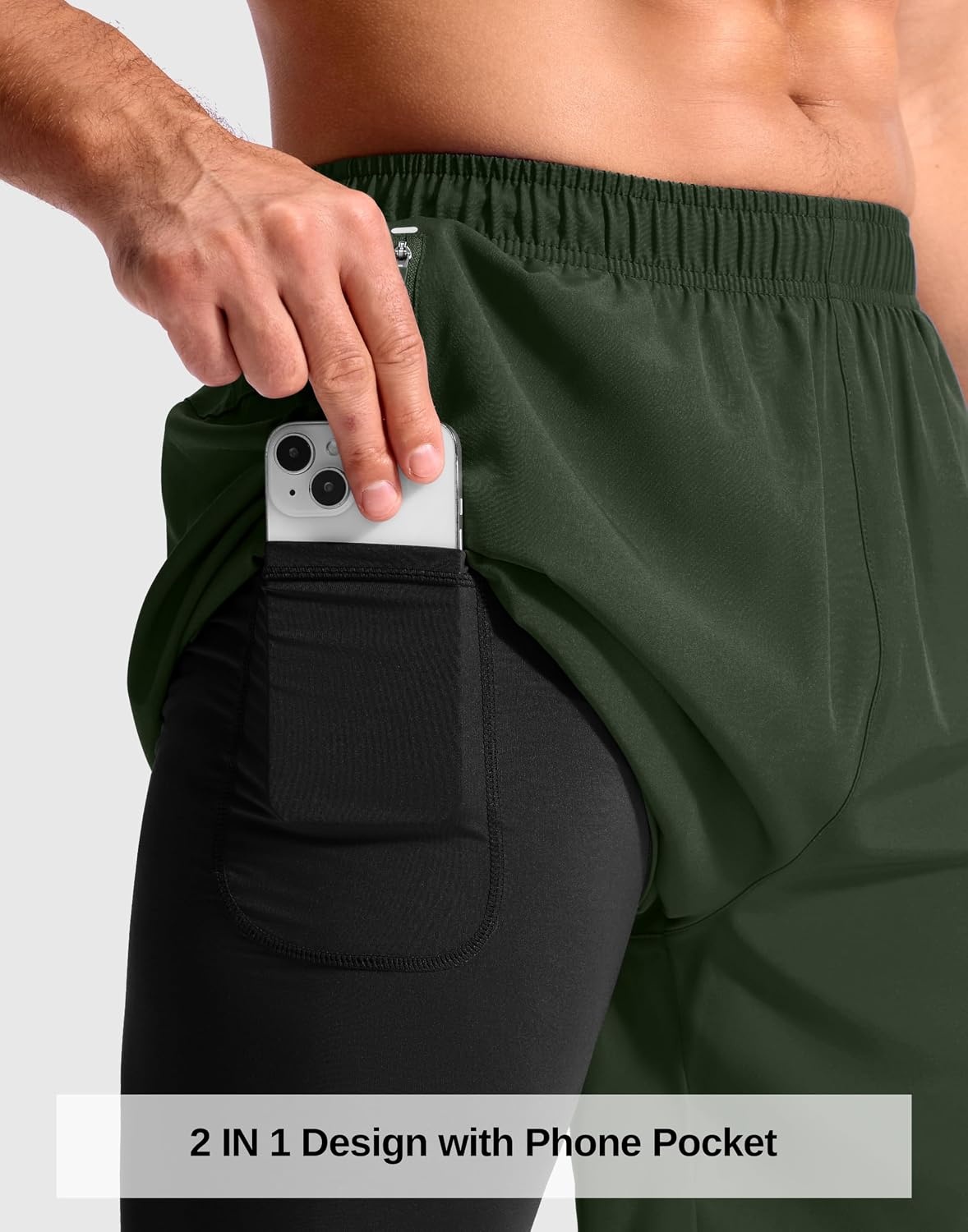 image:imageG Gradual Mens Running Gym Shorts with Compression Liner 5 7 9 Quick Dry Workout Athletic Shorts for Men Zipper PocketsOlive