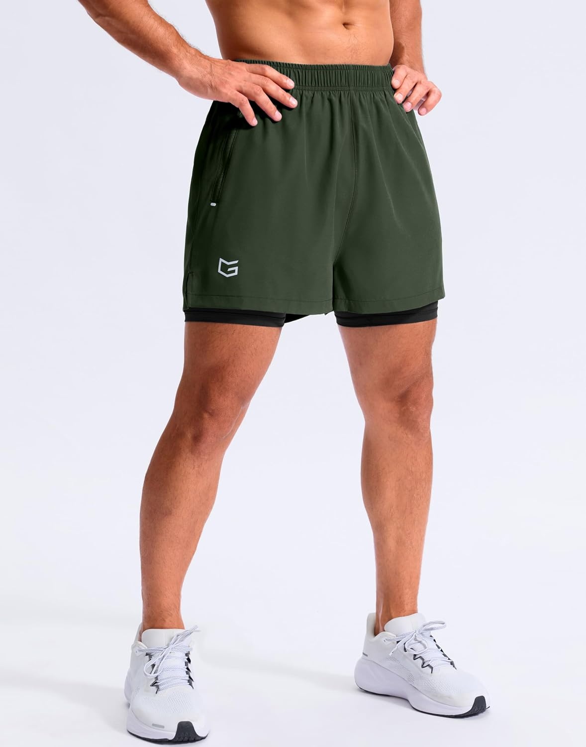 image:imageG Gradual Mens Running Gym Shorts with Compression Liner 5 7 9 Quick Dry Workout Athletic Shorts for Men Zipper PocketsOlive