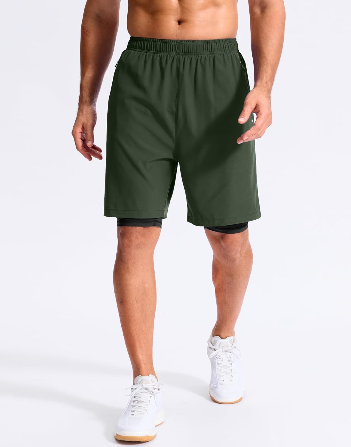 image:imageG Gradual Mens Running Gym Shorts with Compression Liner 5 7 9 Quick Dry Workout Athletic Shorts for Men Zipper PocketsOlive