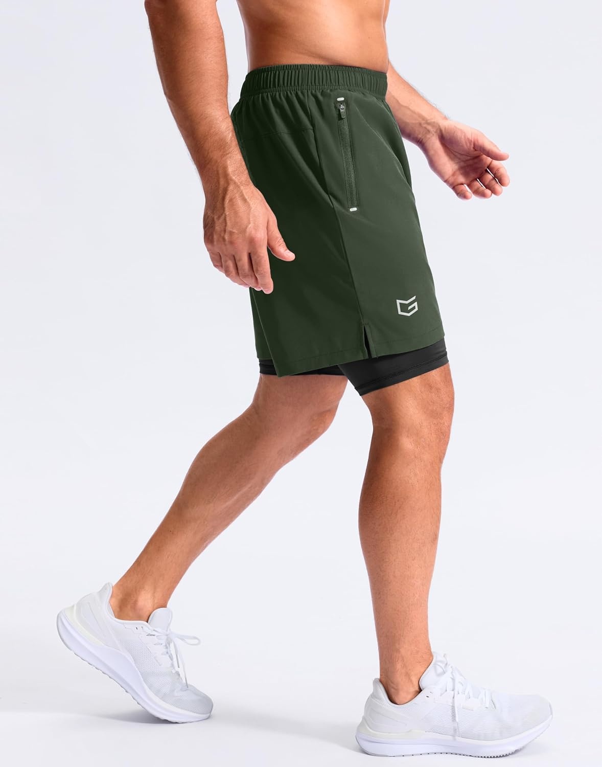 image:imageG Gradual Mens Running Gym Shorts with Compression Liner 5 7 9 Quick Dry Workout Athletic Shorts for Men Zipper PocketsOlive