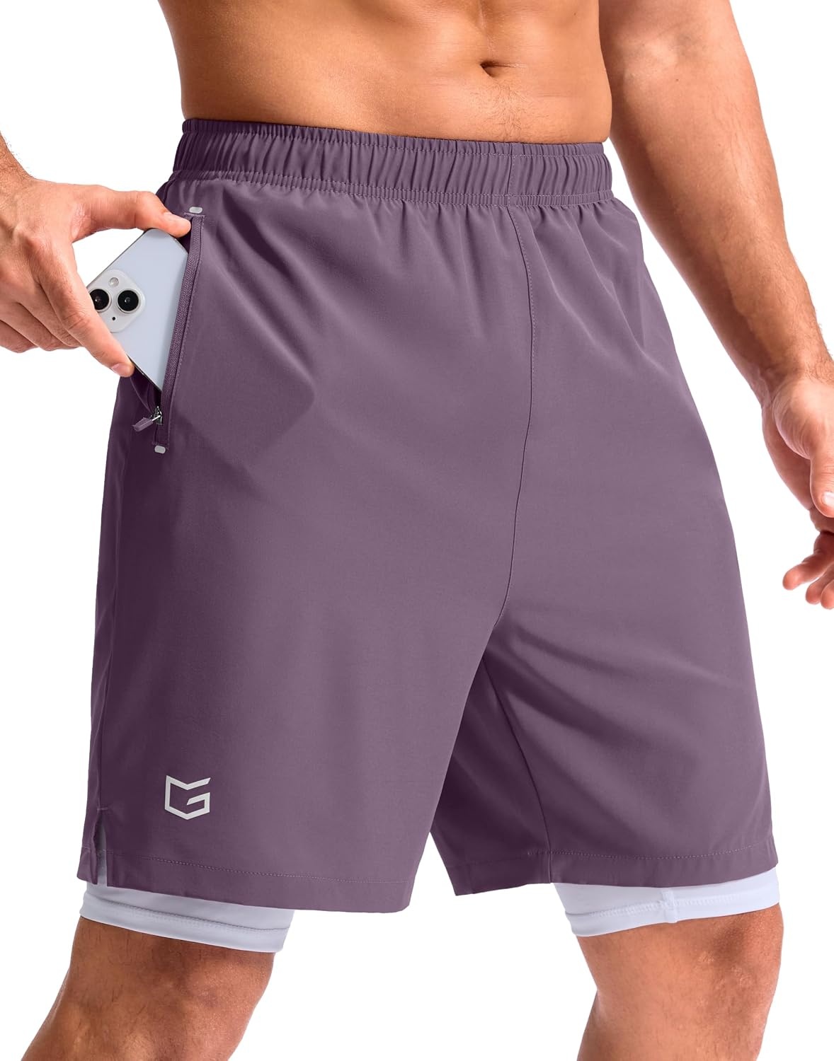 image:imageG Gradual Mens Running Gym Shorts with Compression Liner 5 7 9 Quick Dry Workout Athletic Shorts for Men Zipper PocketsPurple