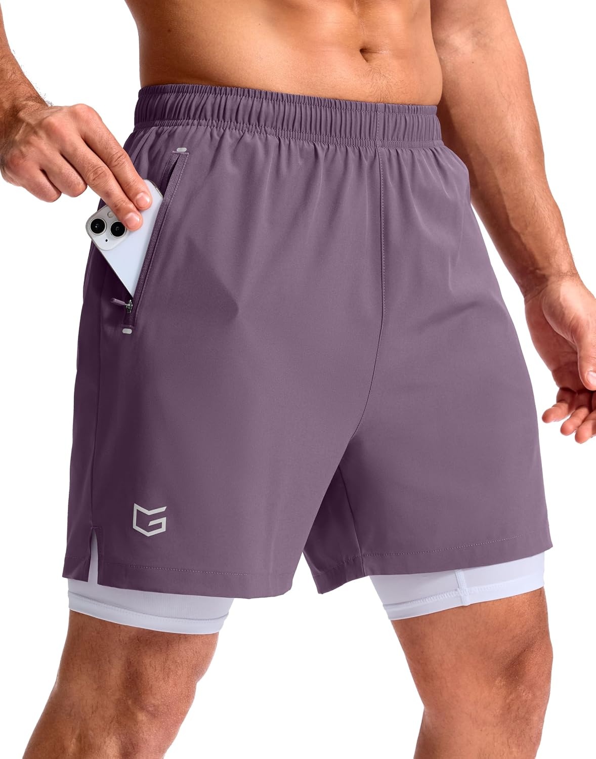 image:imageG Gradual Mens Running Gym Shorts with Compression Liner 5 7 9 Quick Dry Workout Athletic Shorts for Men Zipper PocketsPurple