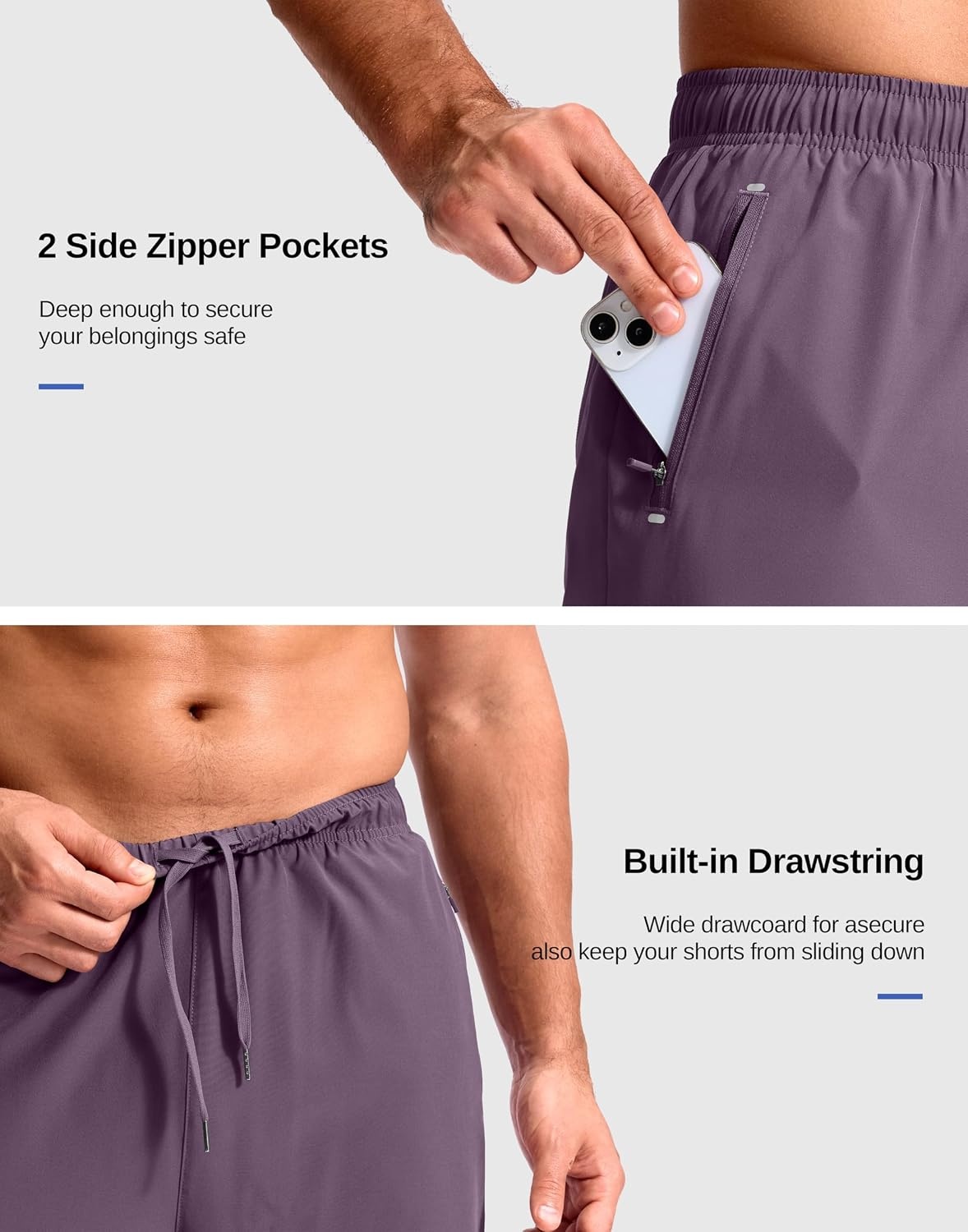 image:imageG Gradual Mens Running Gym Shorts with Compression Liner 5 7 9 Quick Dry Workout Athletic Shorts for Men Zipper PocketsPurple