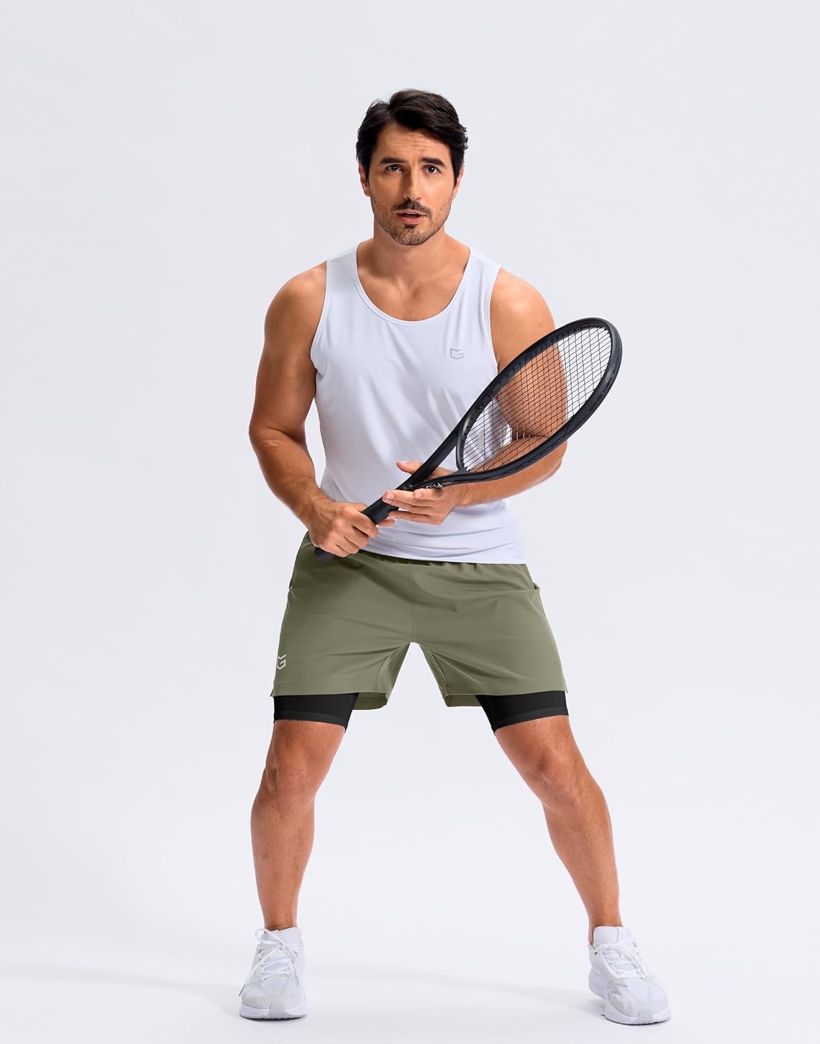 image:imageG Gradual Mens Running Gym Shorts with Compression Liner 5 7 9 Quick Dry Workout Athletic Shorts for Men Zipper PocketsSage Green