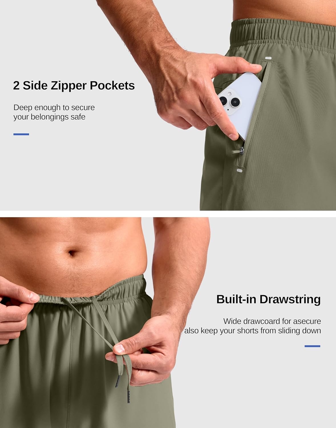 image:imageG Gradual Mens Running Gym Shorts with Compression Liner 5 7 9 Quick Dry Workout Athletic Shorts for Men Zipper PocketsSage Green