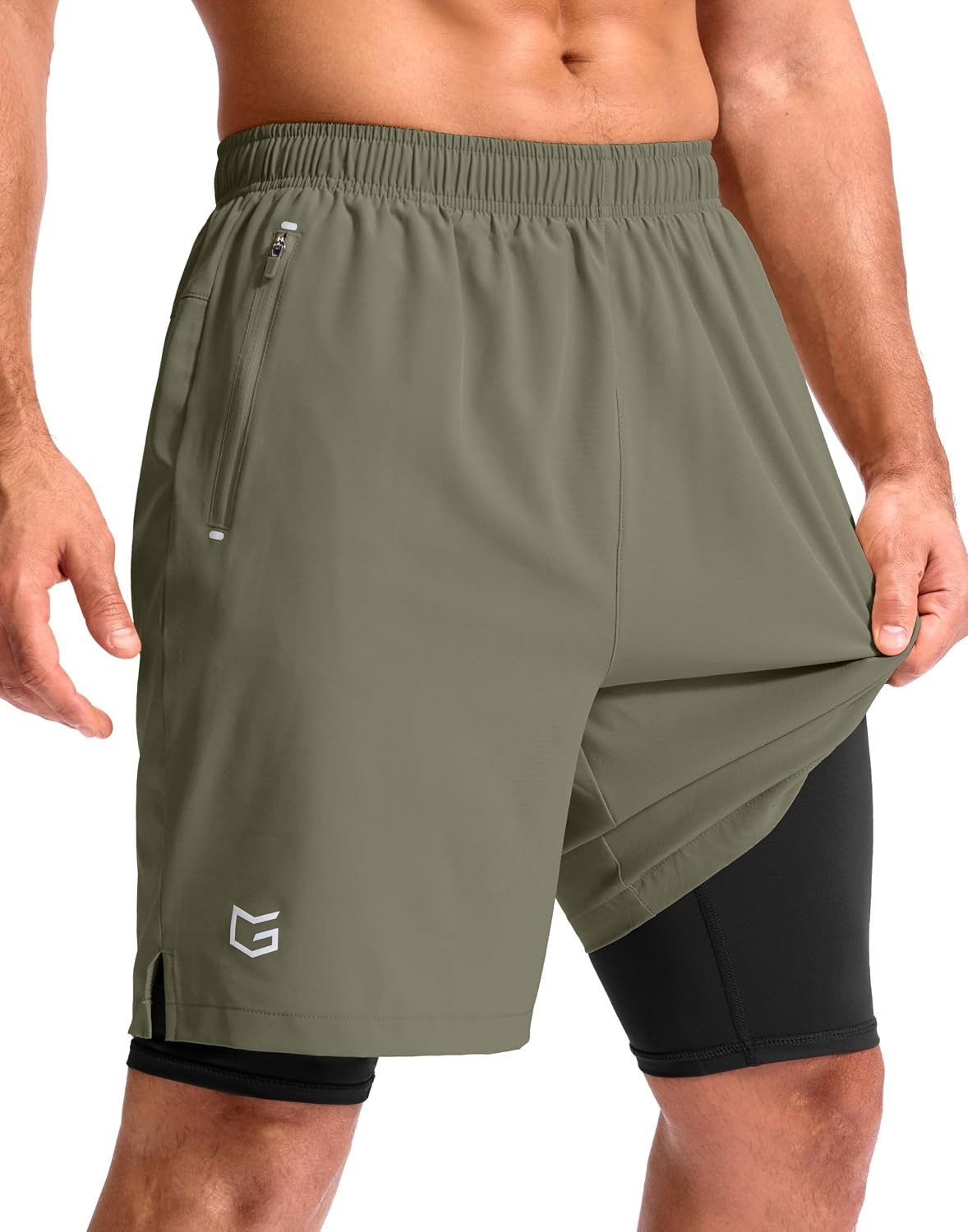 image:imageG Gradual Mens Running Gym Shorts with Compression Liner 5 7 9 Quick Dry Workout Athletic Shorts for Men Zipper PocketsSage Green