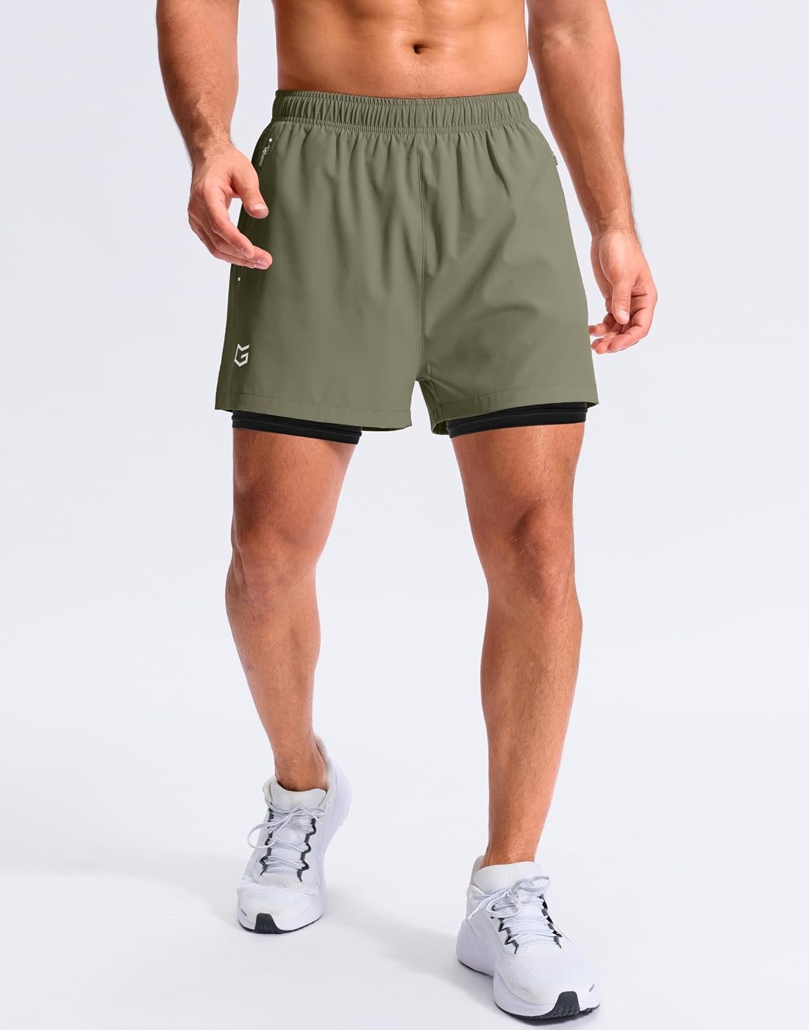 image:imageG Gradual Mens Running Gym Shorts with Compression Liner 5 7 9 Quick Dry Workout Athletic Shorts for Men Zipper PocketsSage Green