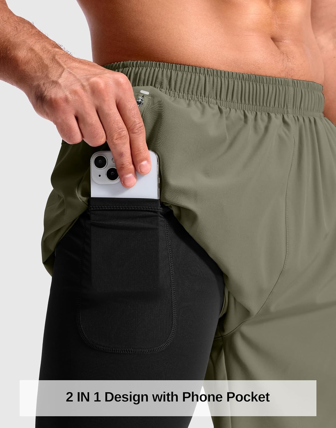 image:imageG Gradual Mens Running Gym Shorts with Compression Liner 5 7 9 Quick Dry Workout Athletic Shorts for Men Zipper PocketsSage Green
