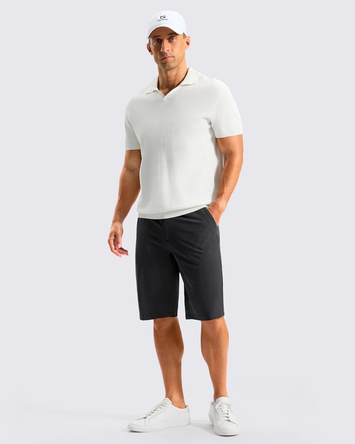 image:imageMens Golf Shorts 12 Long 4 Pockets Lightweight Knee Length Quick Dry Breathable Straight Fit Casual Hiking Work Travel ShortBlack