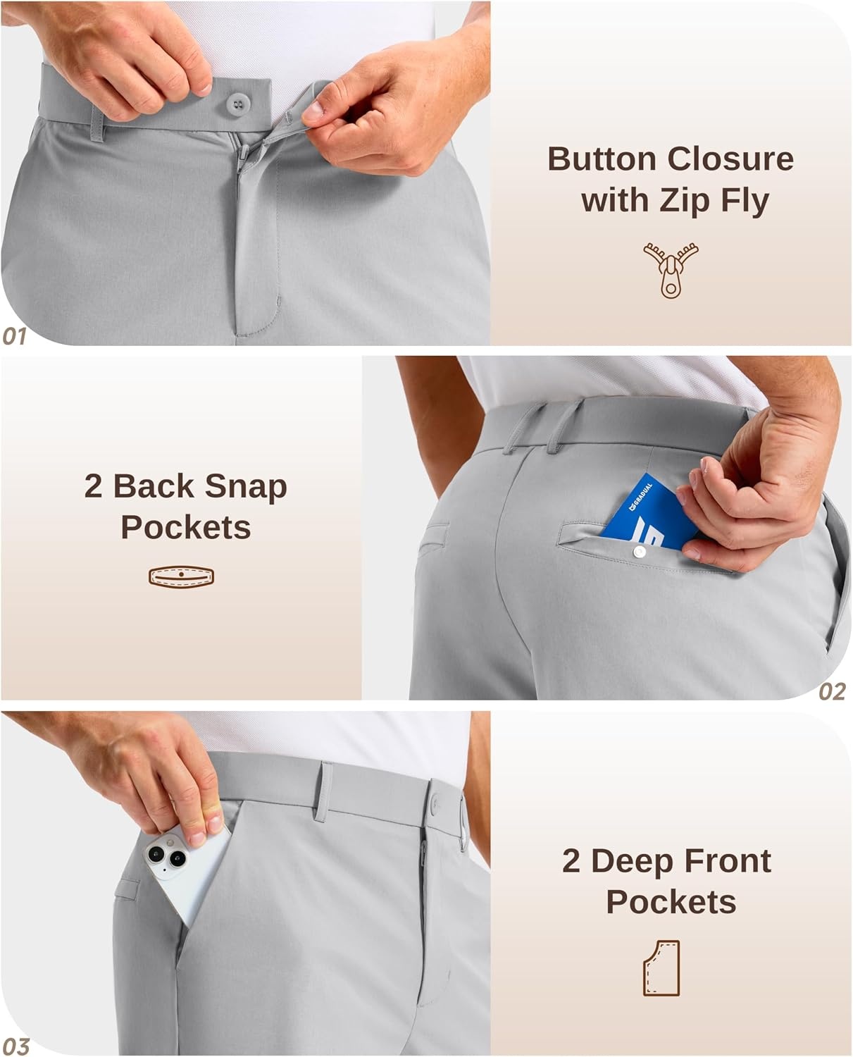 image:imageMens Golf Shorts 12 Long 4 Pockets Lightweight Knee Length Quick Dry Breathable Straight Fit Casual Hiking Work Travel ShortBright Gray