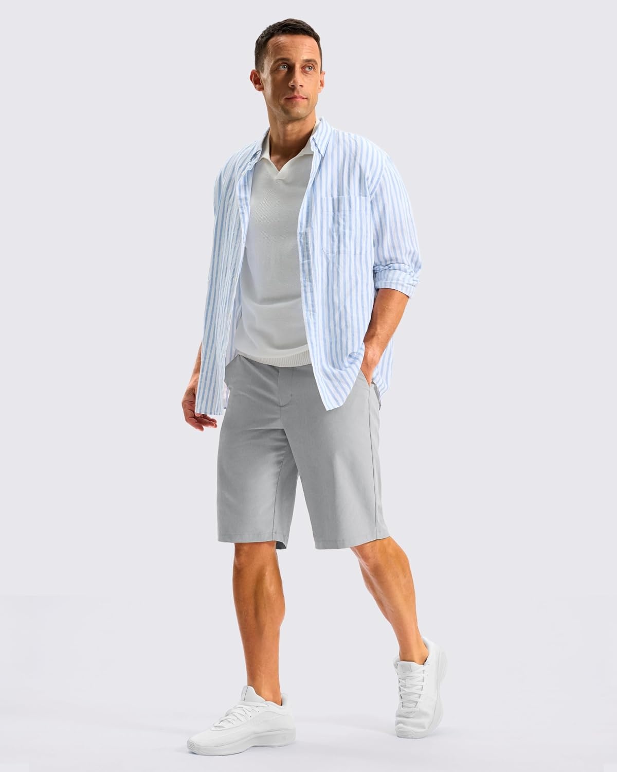 image:imageMens Golf Shorts 12 Long 4 Pockets Lightweight Knee Length Quick Dry Breathable Straight Fit Casual Hiking Work Travel ShortBright Gray