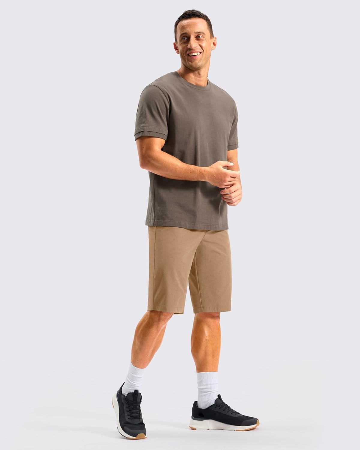 image:imageMens Golf Shorts 12 Long 4 Pockets Lightweight Knee Length Quick Dry Breathable Straight Fit Casual Hiking Work Travel ShortDark Khaki