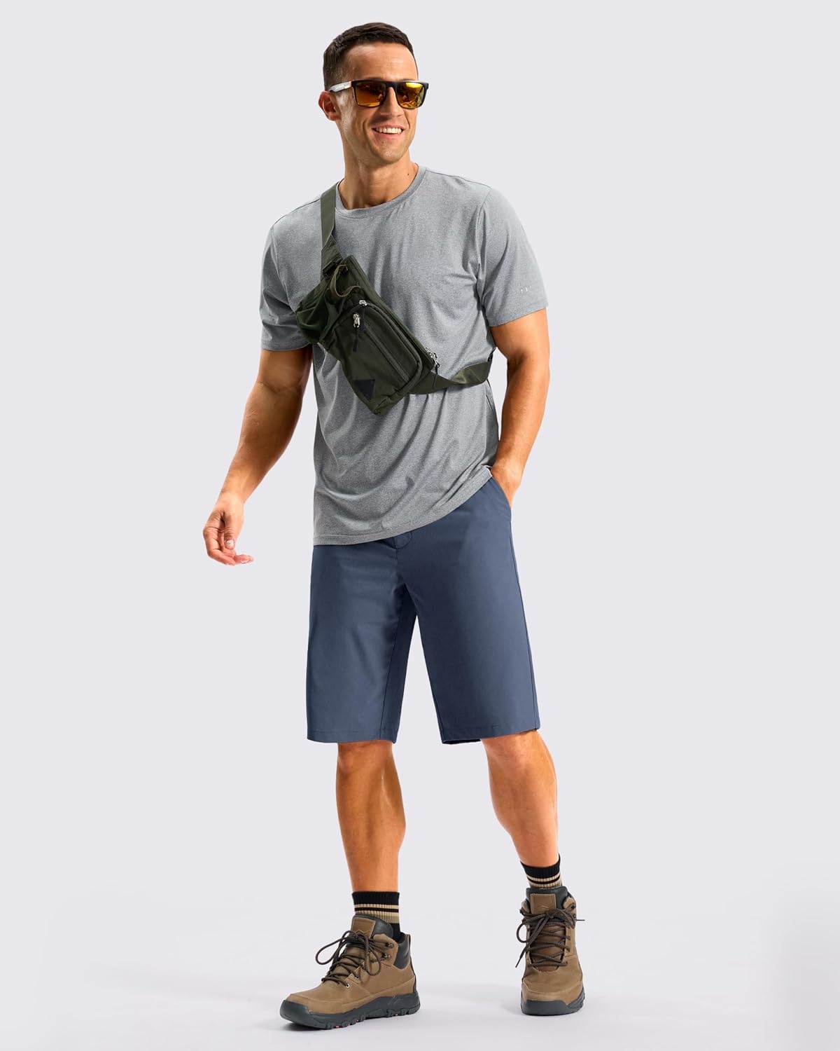 image:imageMens Golf Shorts 12 Long 4 Pockets Lightweight Knee Length Quick Dry Breathable Straight Fit Casual Hiking Work Travel ShortGrey Blue