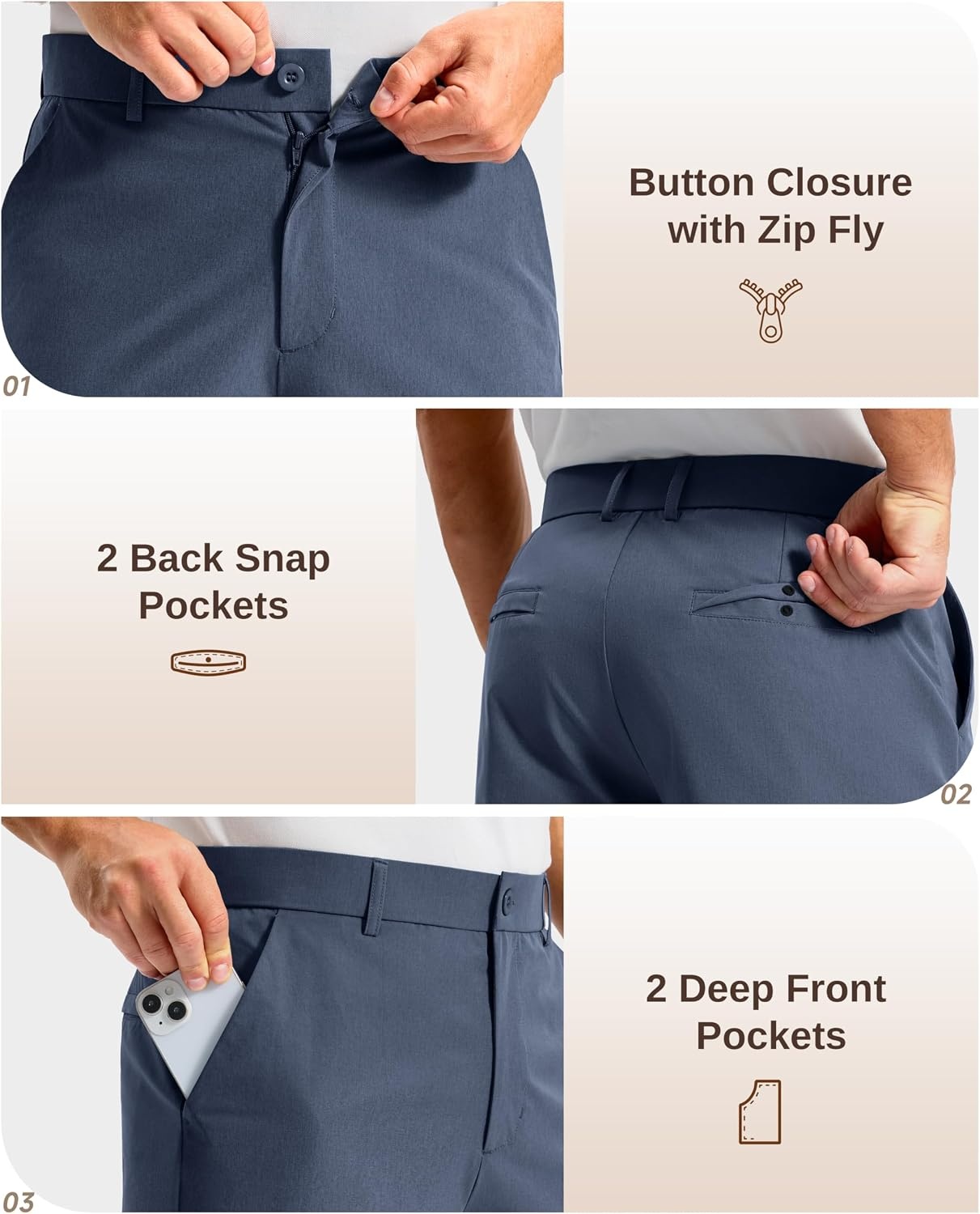 image:imageMens Golf Shorts 12 Long 4 Pockets Lightweight Knee Length Quick Dry Breathable Straight Fit Casual Hiking Work Travel ShortGrey Blue
