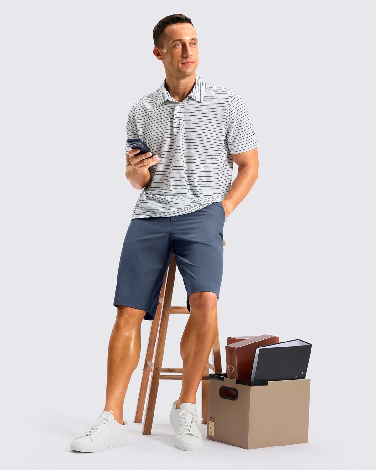 image:imageMens Golf Shorts 12 Long 4 Pockets Lightweight Knee Length Quick Dry Breathable Straight Fit Casual Hiking Work Travel ShortGrey Blue