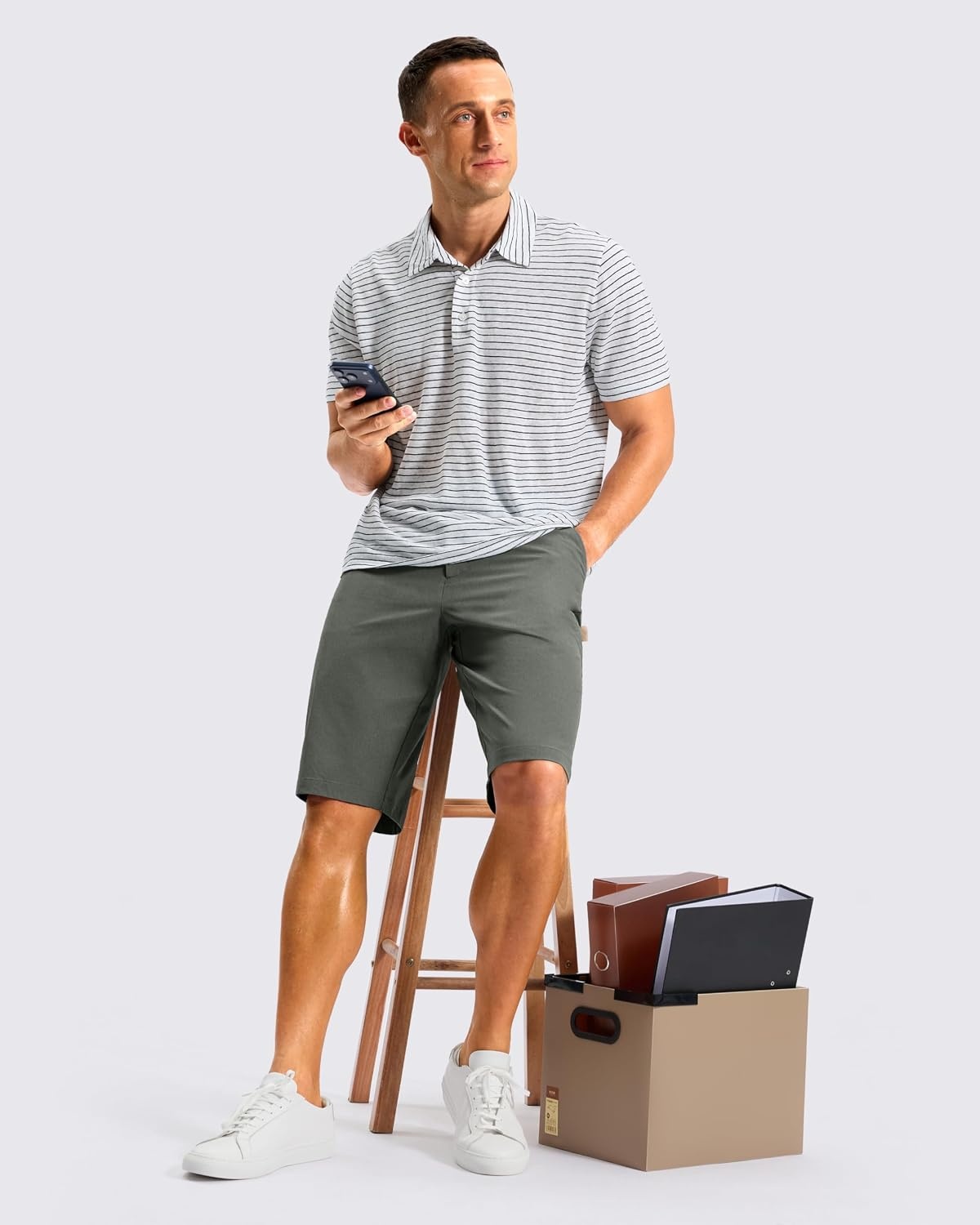 image:imageMens Golf Shorts 12 Long 4 Pockets Lightweight Knee Length Quick Dry Breathable Straight Fit Casual Hiking Work Travel ShortGrey Sage