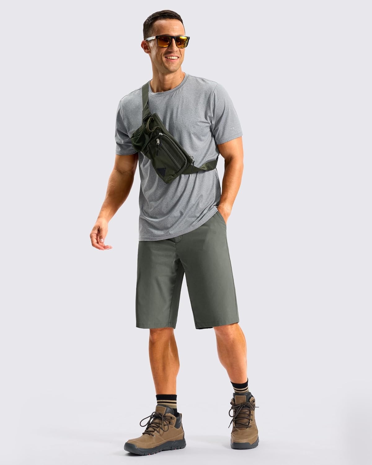 image:imageMens Golf Shorts 12 Long 4 Pockets Lightweight Knee Length Quick Dry Breathable Straight Fit Casual Hiking Work Travel ShortGrey Sage