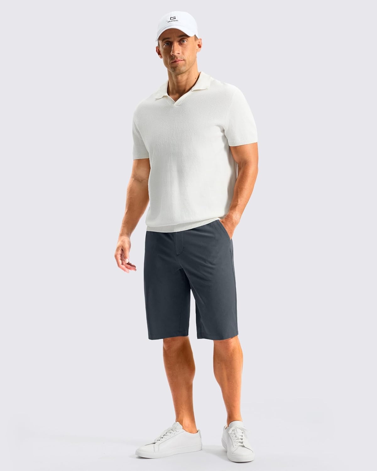 image:imageMens Golf Shorts 12 Long 4 Pockets Lightweight Knee Length Quick Dry Breathable Straight Fit Casual Hiking Work Travel ShortIron Grey